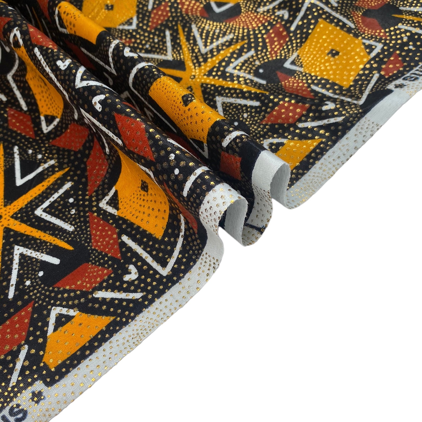 Waxed African Printed Cotton - Metallic Gold/Black