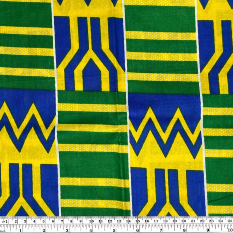African Printed Cotton - Yellow/Green/Blue