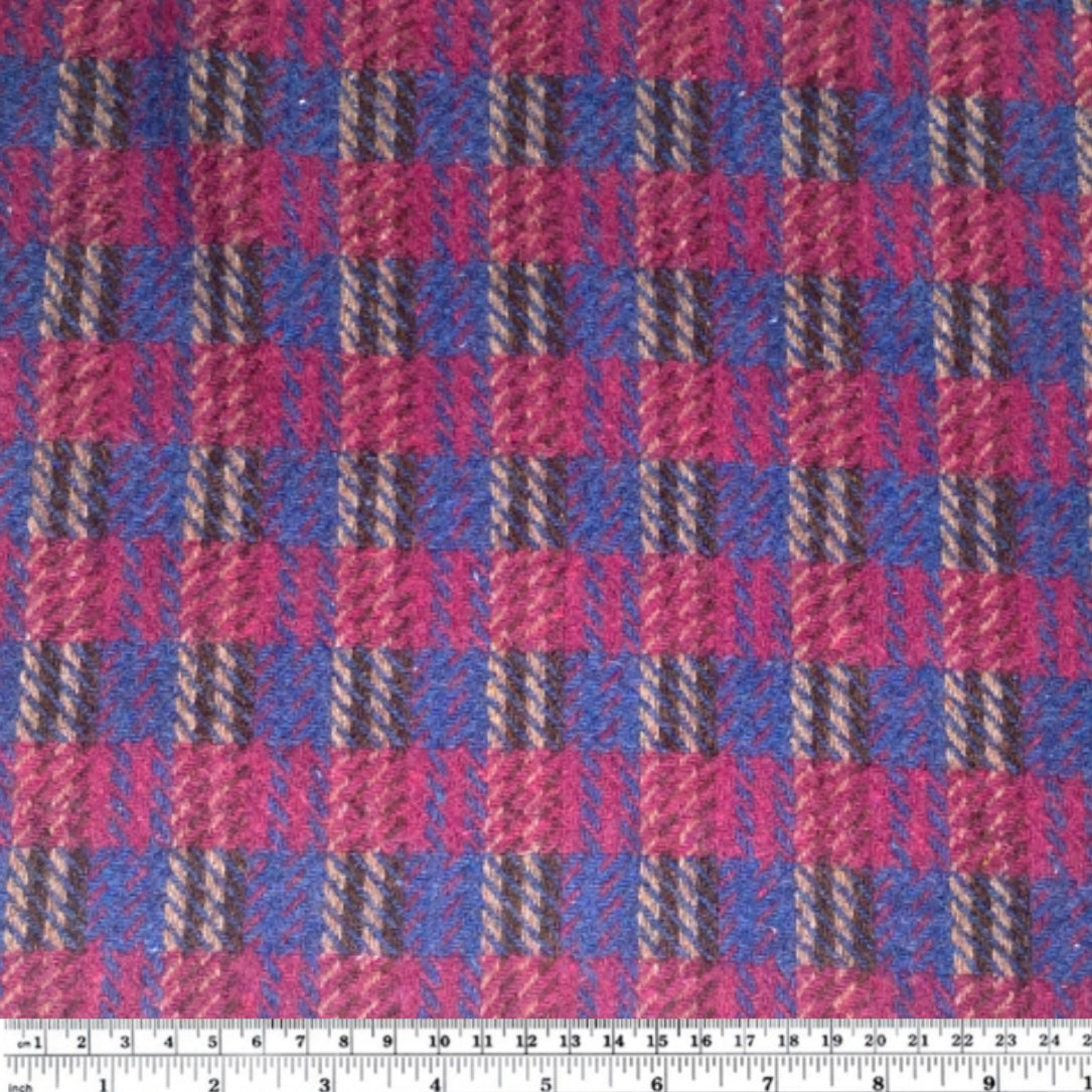 Wool Plaid Coating - Purple/Blue/Brown