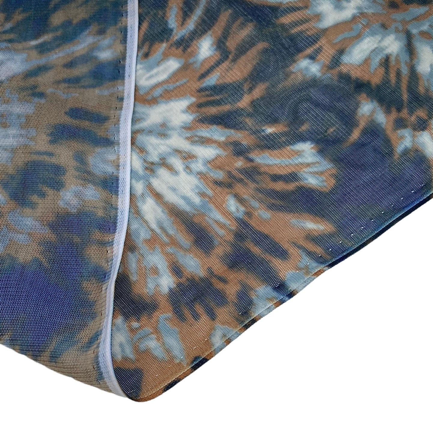 Tie Dyed Printed Stretch Mesh - Blue/Brown/White