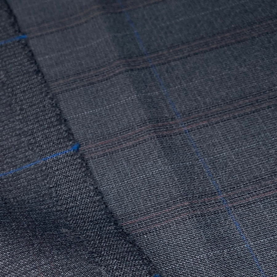 Plaid Wool Suiting - Navy/Blue/Red