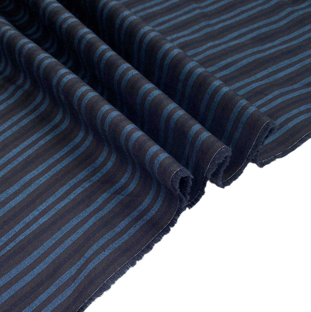Striped Stretch Cotton Poplin - 50” - Blue/Brown