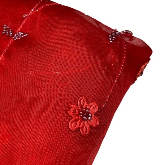 Embroidered Beaded Silk Organza - Red