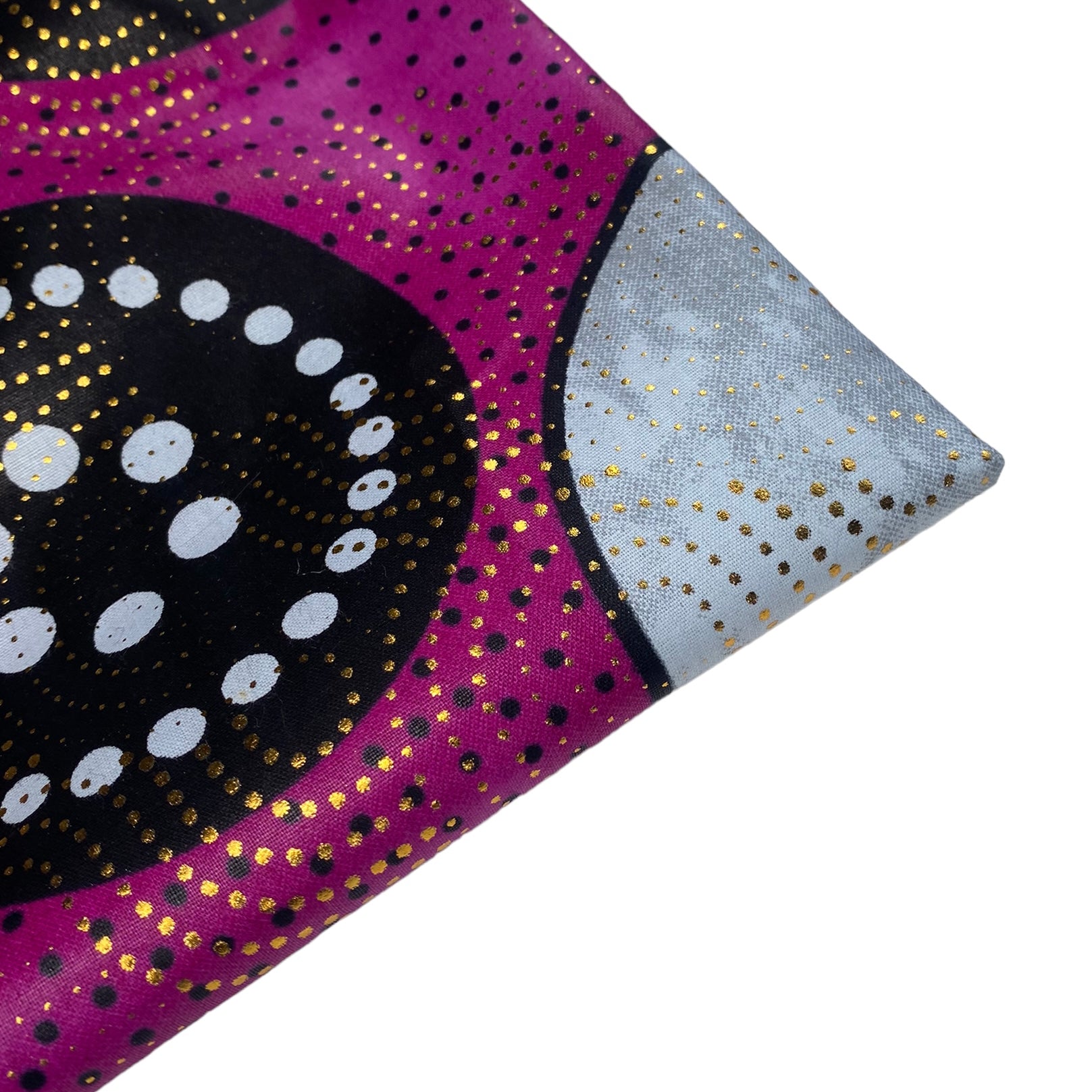 Waxed Metallic African Printed Cotton - Pink/Black/Grey