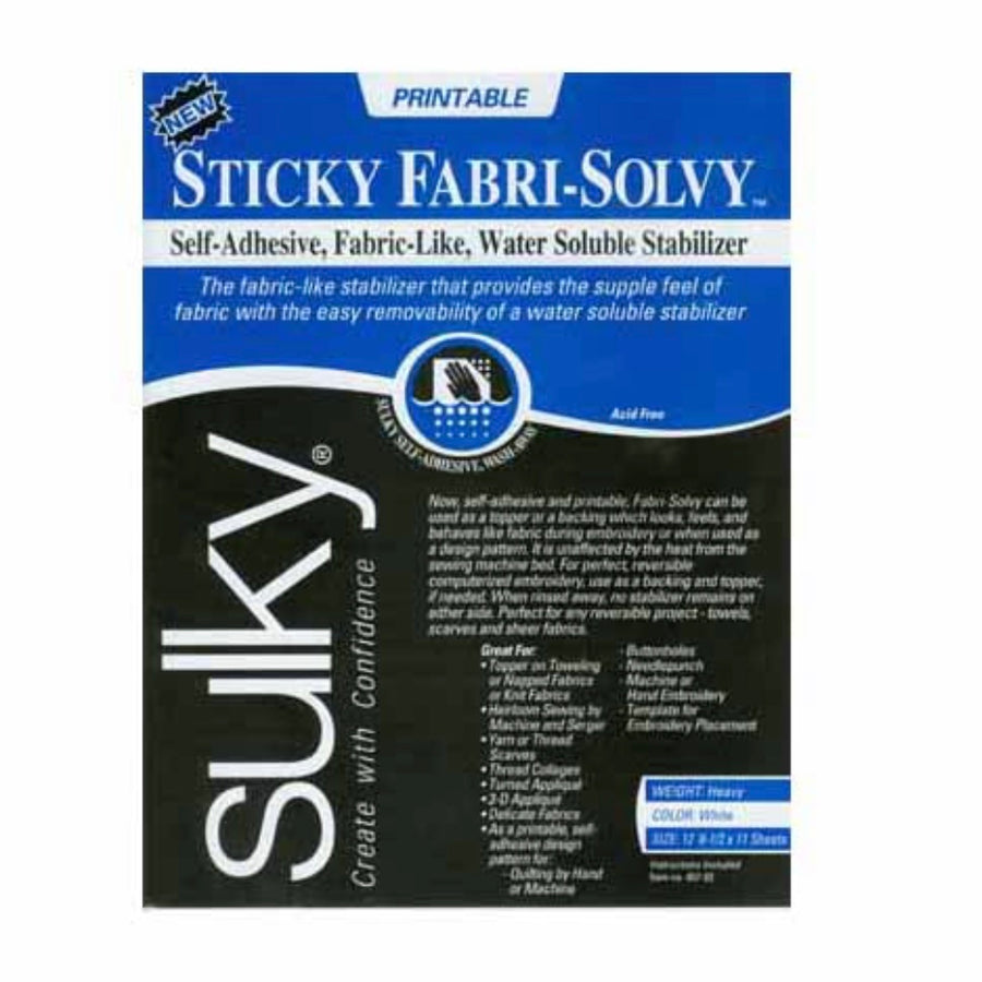 Sticky Fabri-Solvy - White - 21.5 x 28cm (81⁄2″ x 11″) - 12 sheets