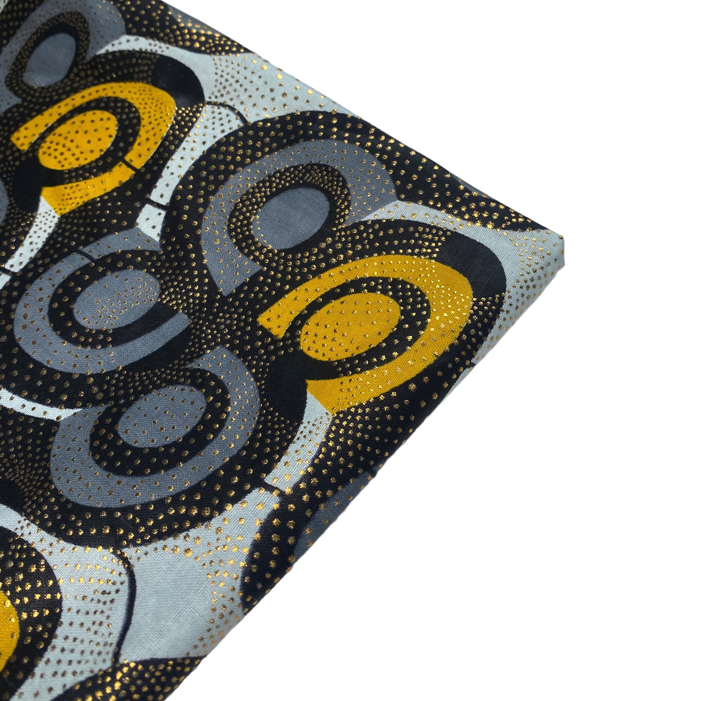 Waxed Metallic African Printed Cotton - Grey/Black/Yellow