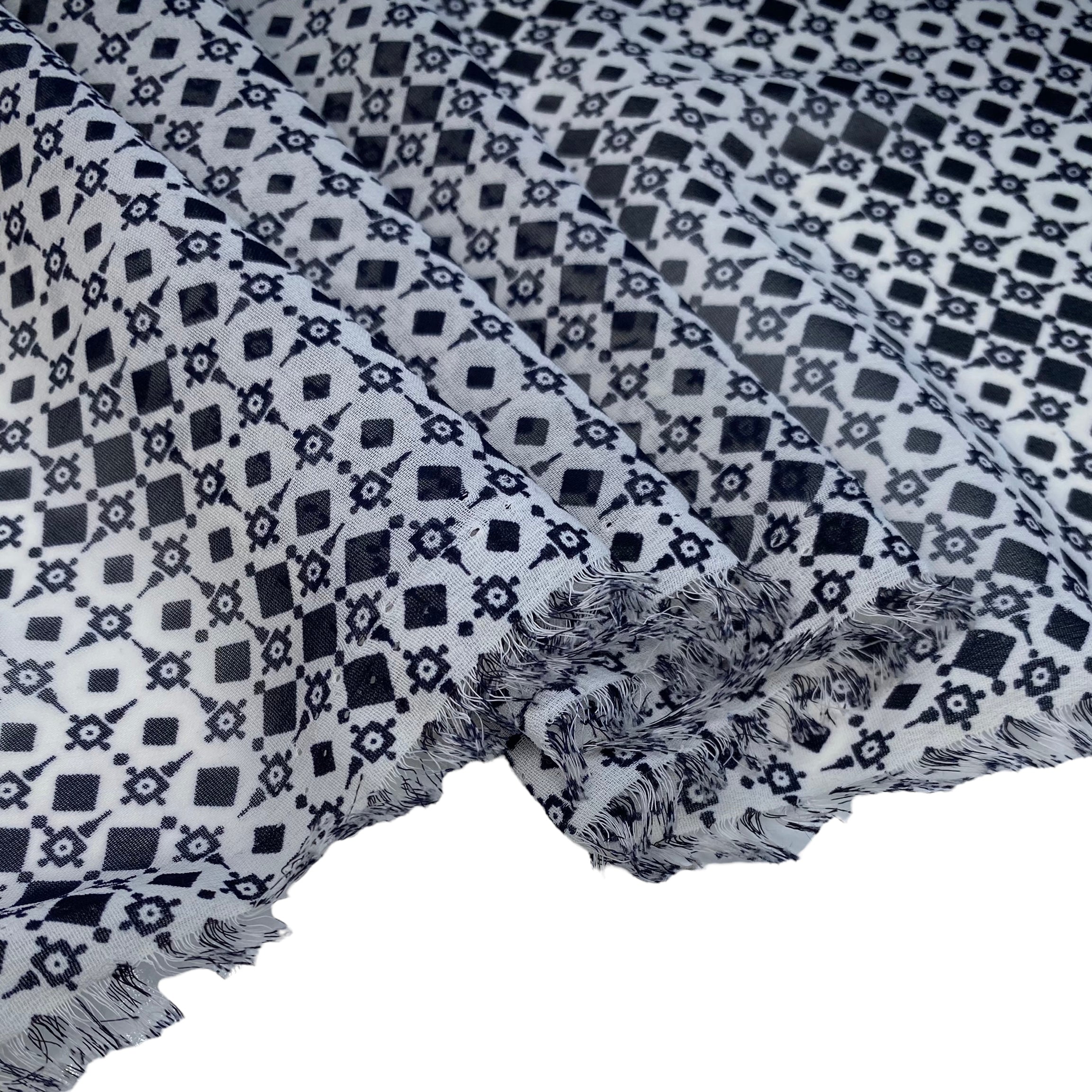 Square Polyester Chiffon - 58” - Off White/Navy