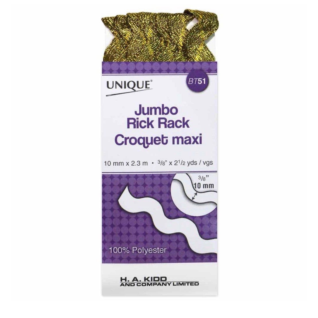 Jumbo Rick Rack - 3/8” - 2 1/2 Yards - Metallic Gold · King Textiles