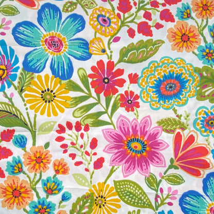Floral Indoor/Outdoor Upholstery - 56” -Multi-Coloured/White