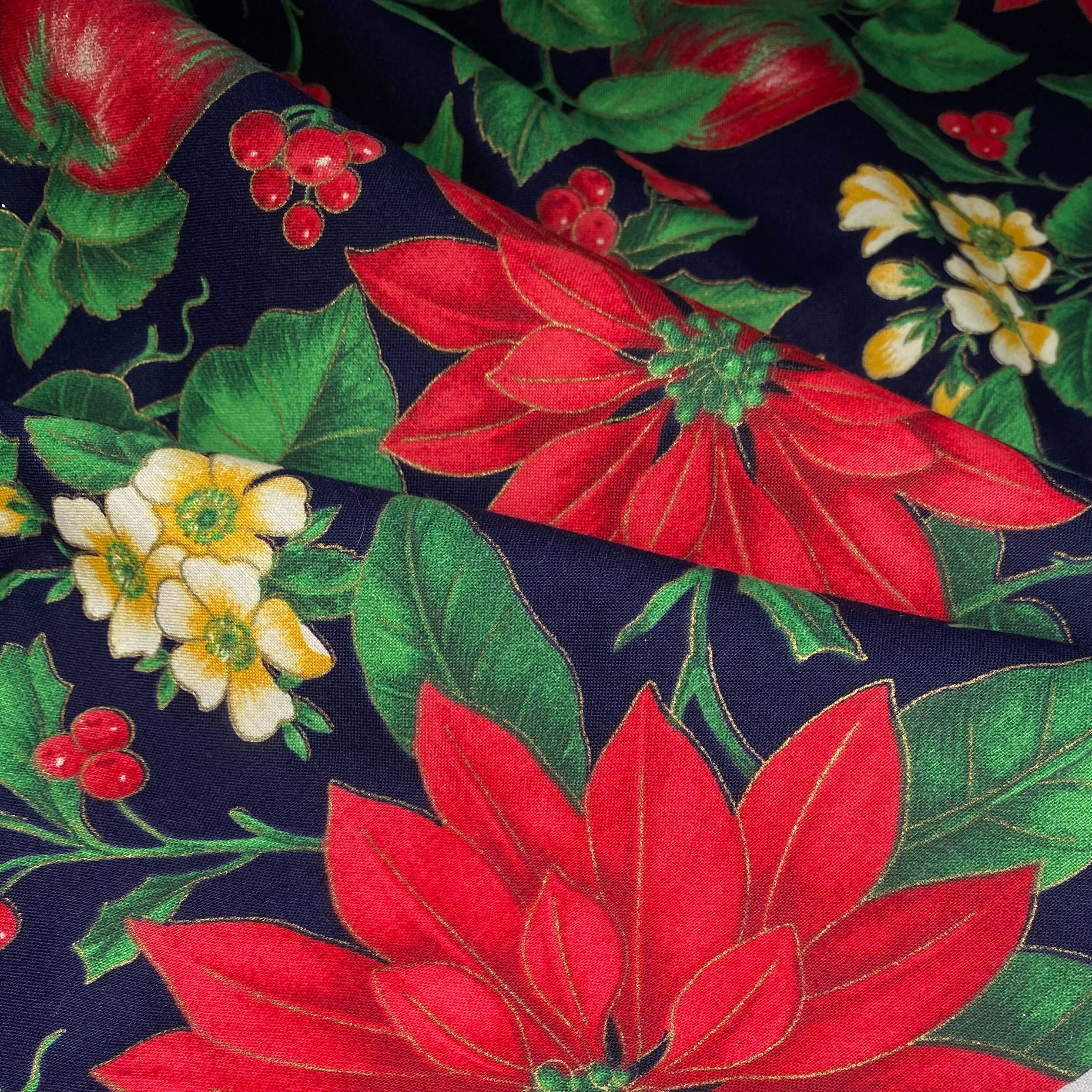 Printed Cotton - Poinsettia - Navy