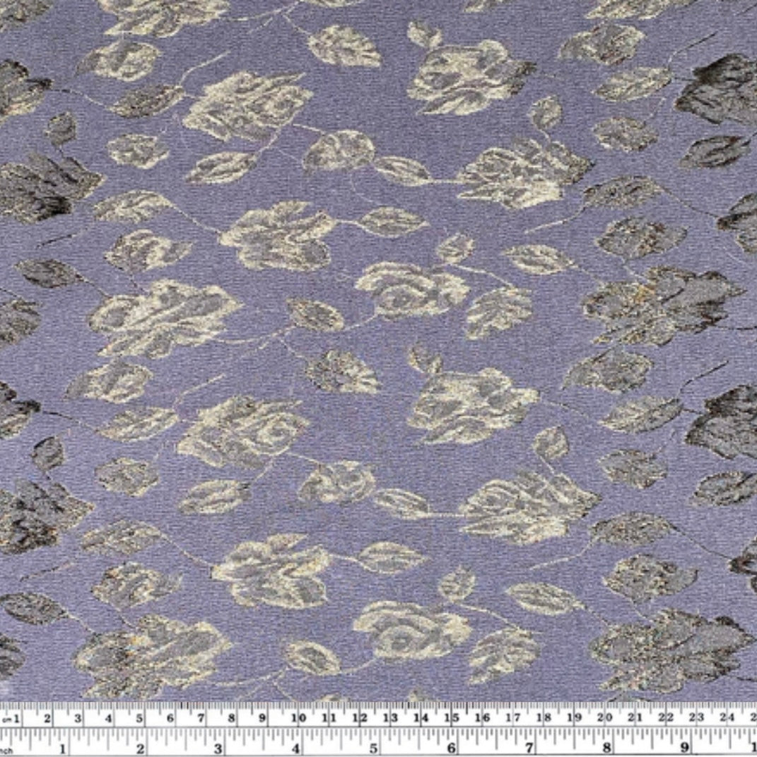 Floral Stretch Polyester Brocade - Navy/Black