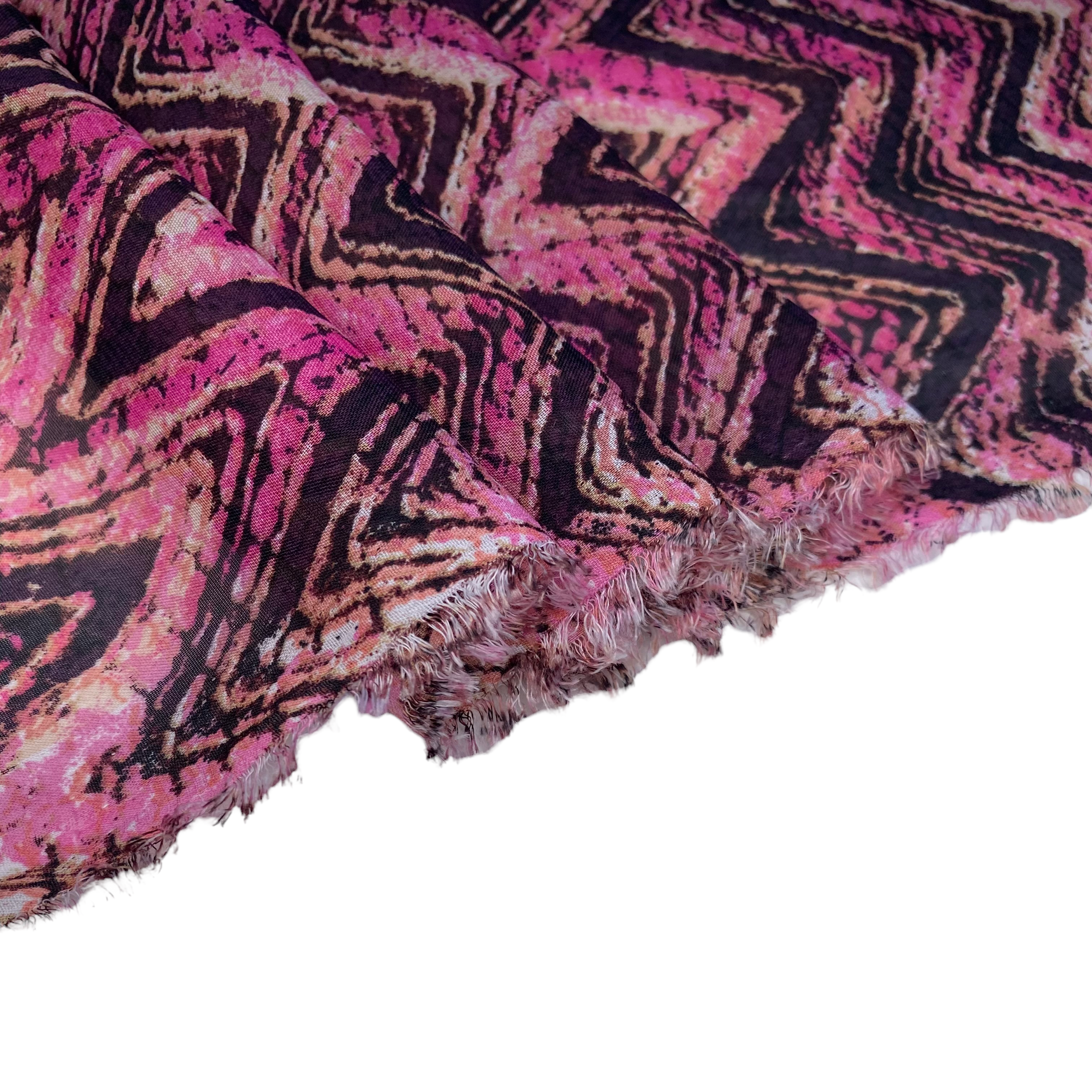 Printed Polyester Chiffon - Chevron - Pink/Purple