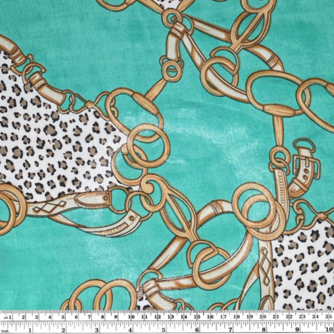 Printed Polyester Chiffon - Cheetah/Chain Print - Mint