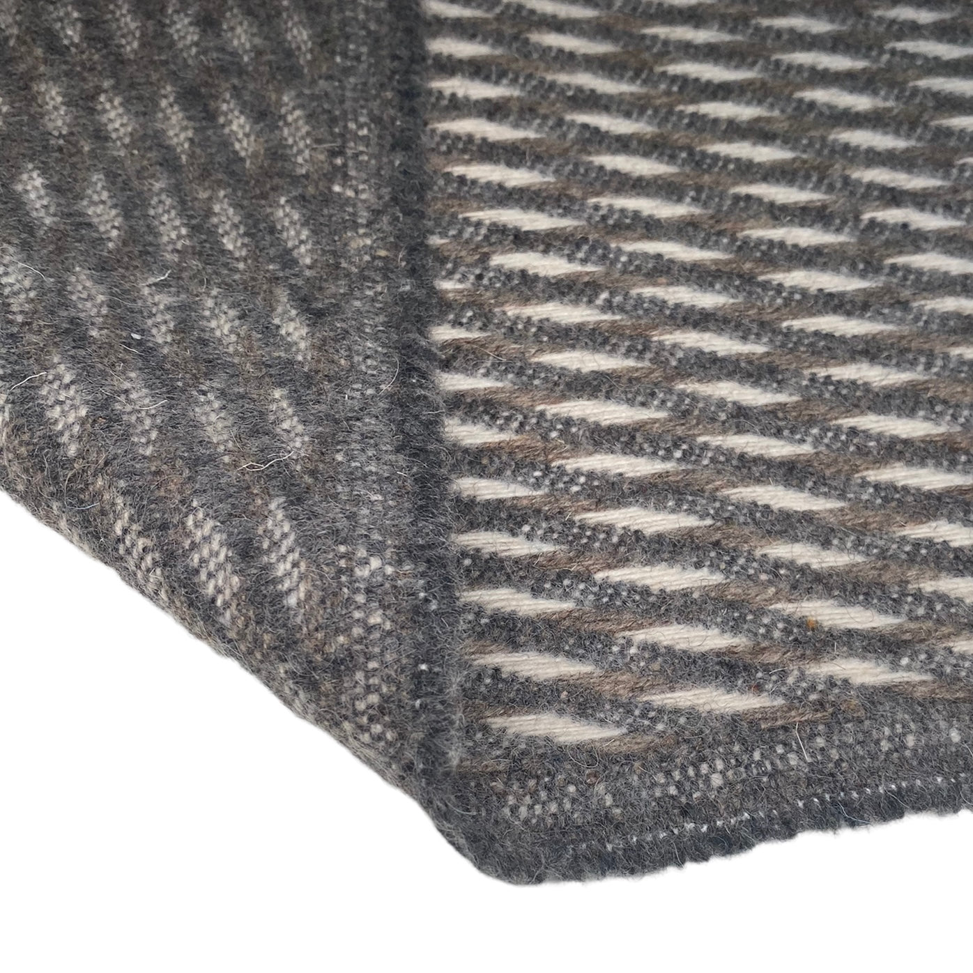 Patterned Wool Coating Diagonal Stripes - Grey/Cream/Brown