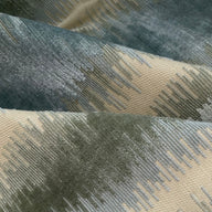 Patterned Velvet Upholstery - Designer Remnant - Blue/Beige/Green
