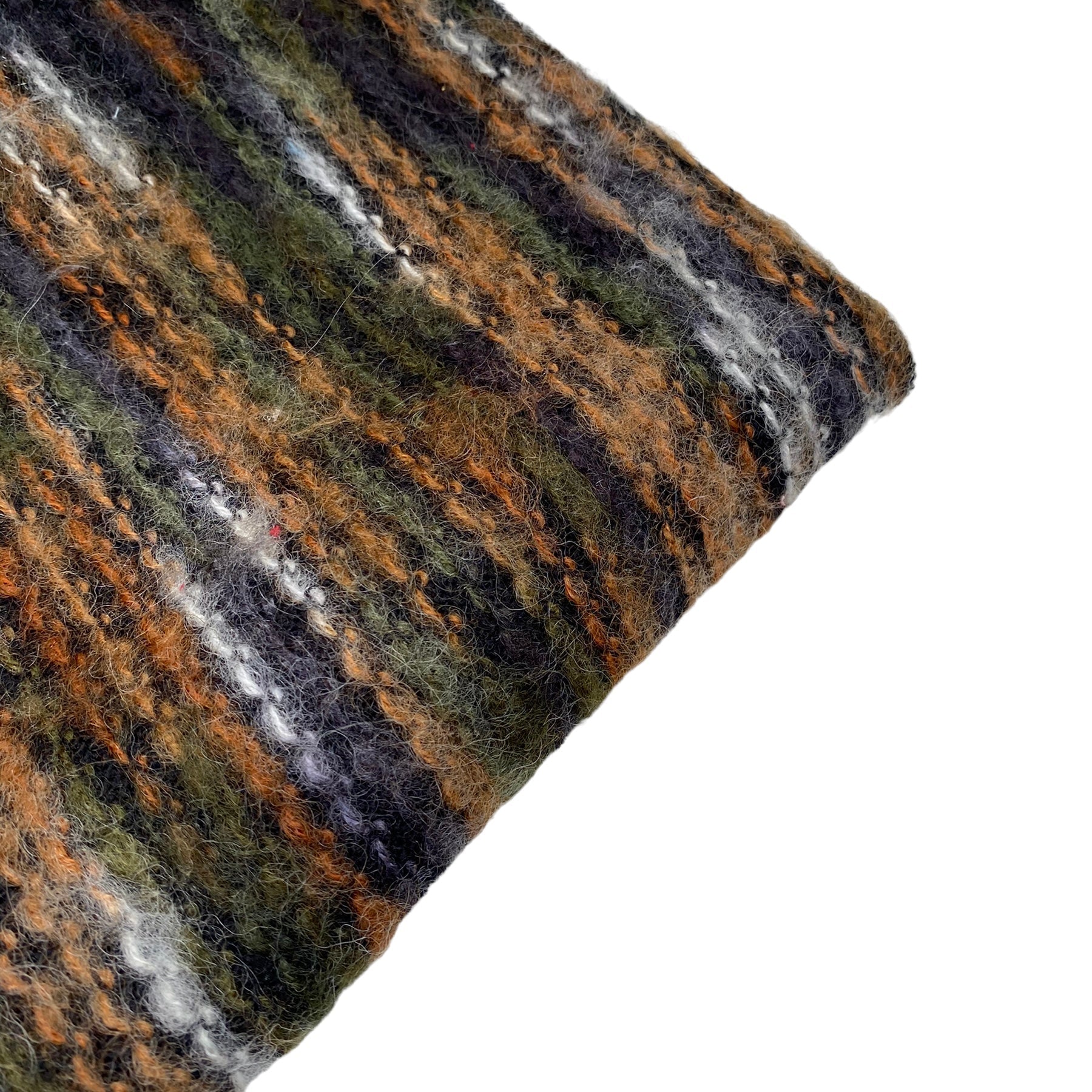 Chenille Mohair Blend Knit Fabric Remnant - Rust/Green/Grey