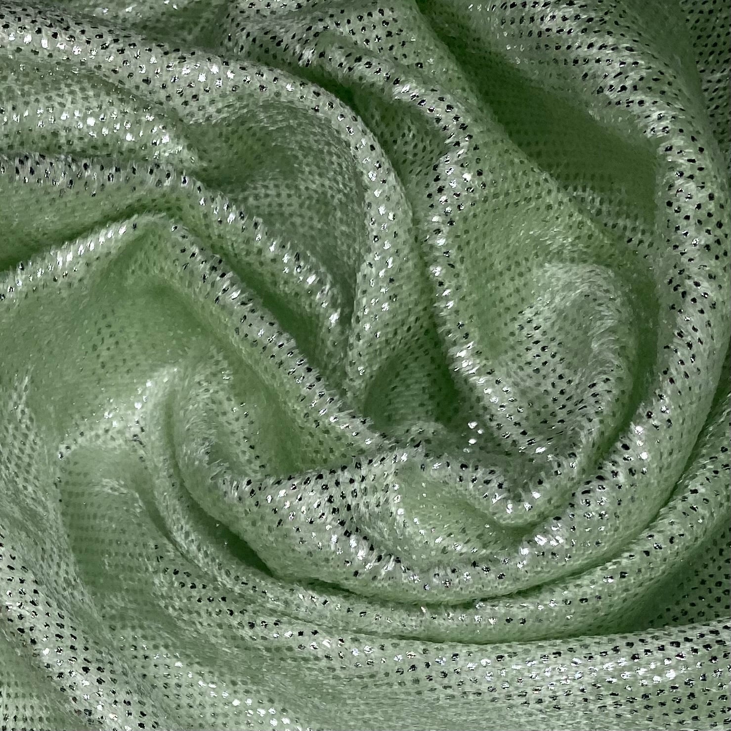 Metallic Dot Stretch Velvet - Mint Green/Silver