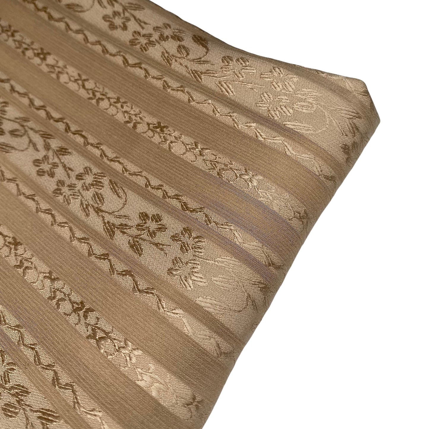 Floral Striped Silk Crinkled Chiffon - 44” - Beige