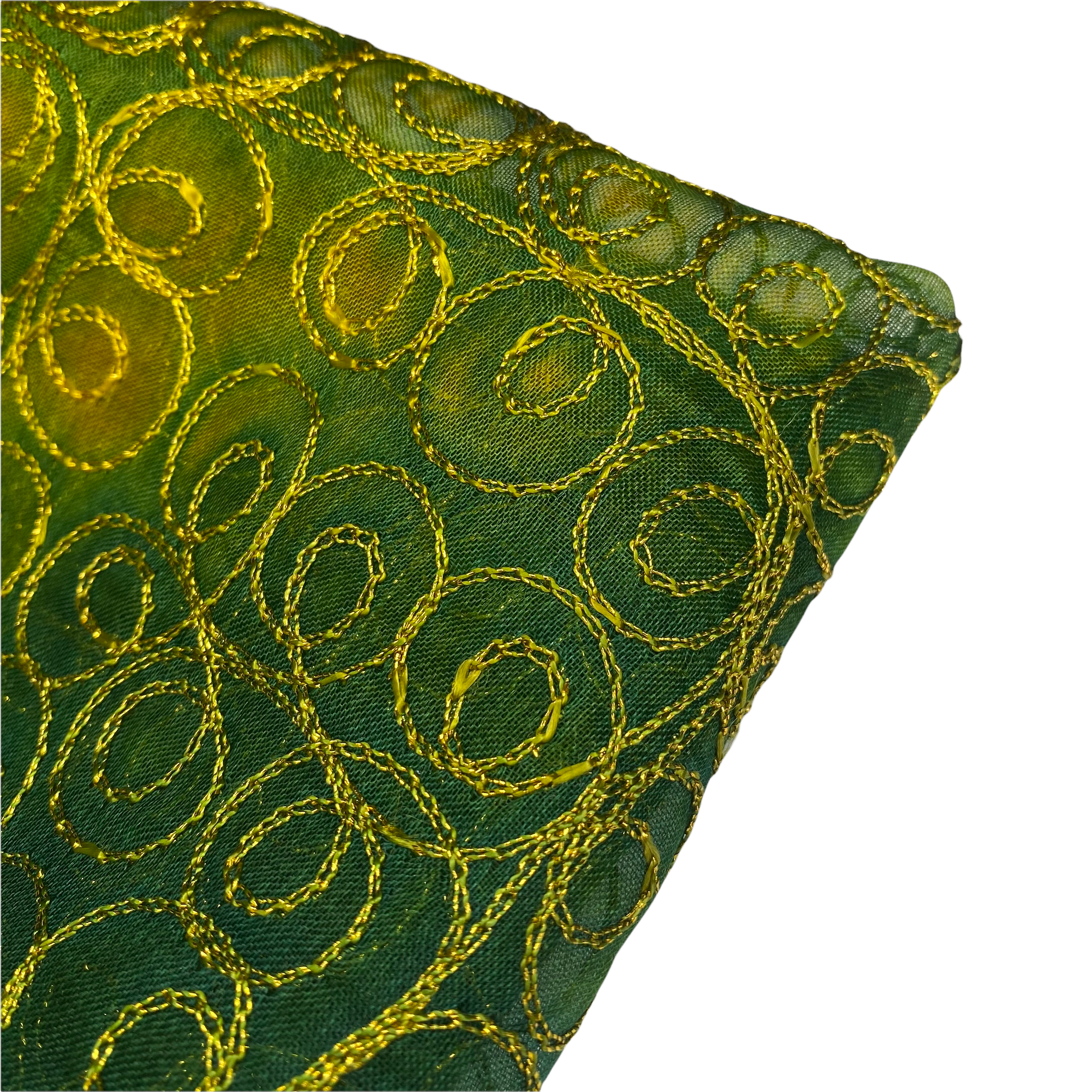 Embroidered Silk Organza - Green/Yellow