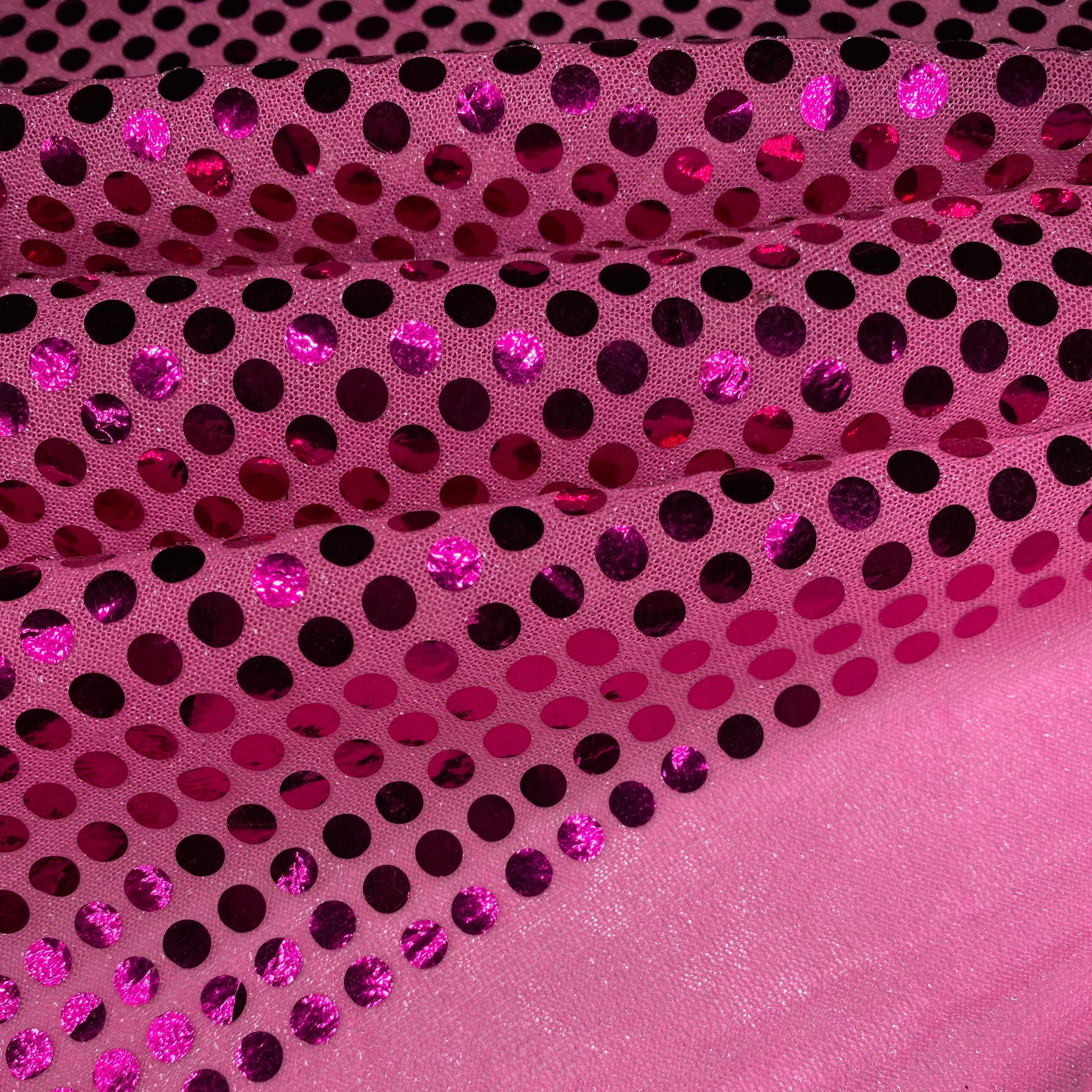 Faux Sequin Large Shiny Confetti Dot Knit - 46” - Hot Pink