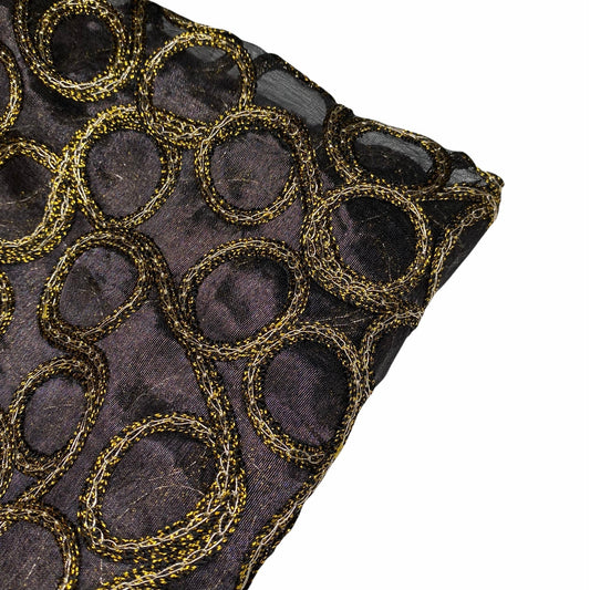 Embroidered Silk Organza - Circles - Black/Gold