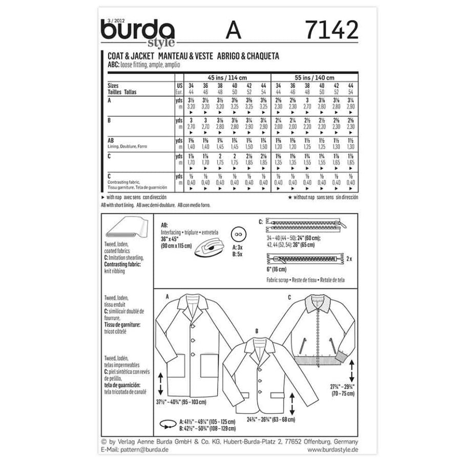 Burda Young 7142 - Men’s Coat Sewing Pattern
