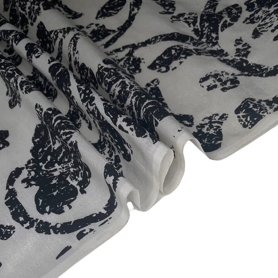 Damask Silk Shantung - White/Black