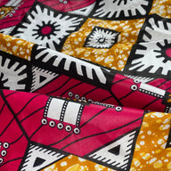 Waxed African Printed Cotton - Veritable - Multi-Colour / Pink