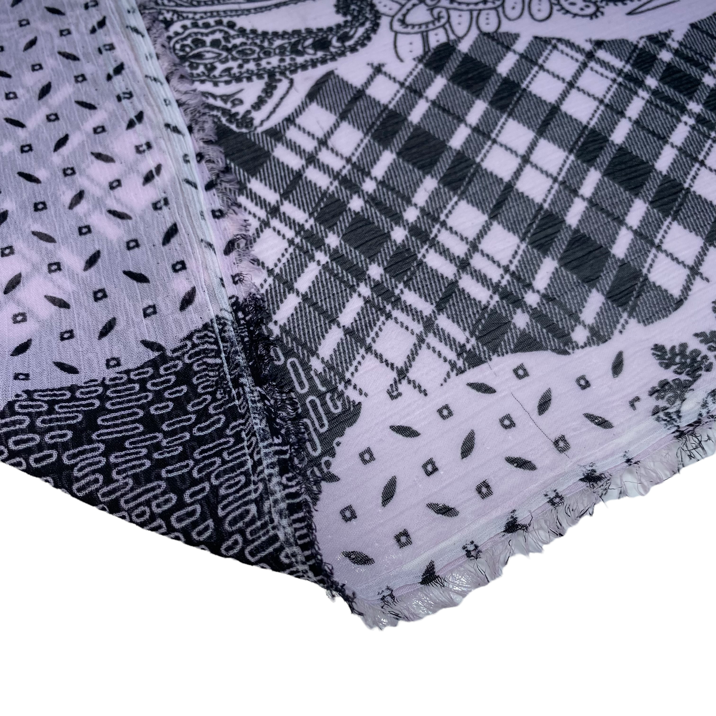 Paisley Printed Crinkled Polyester Chiffon - Pink/Black
