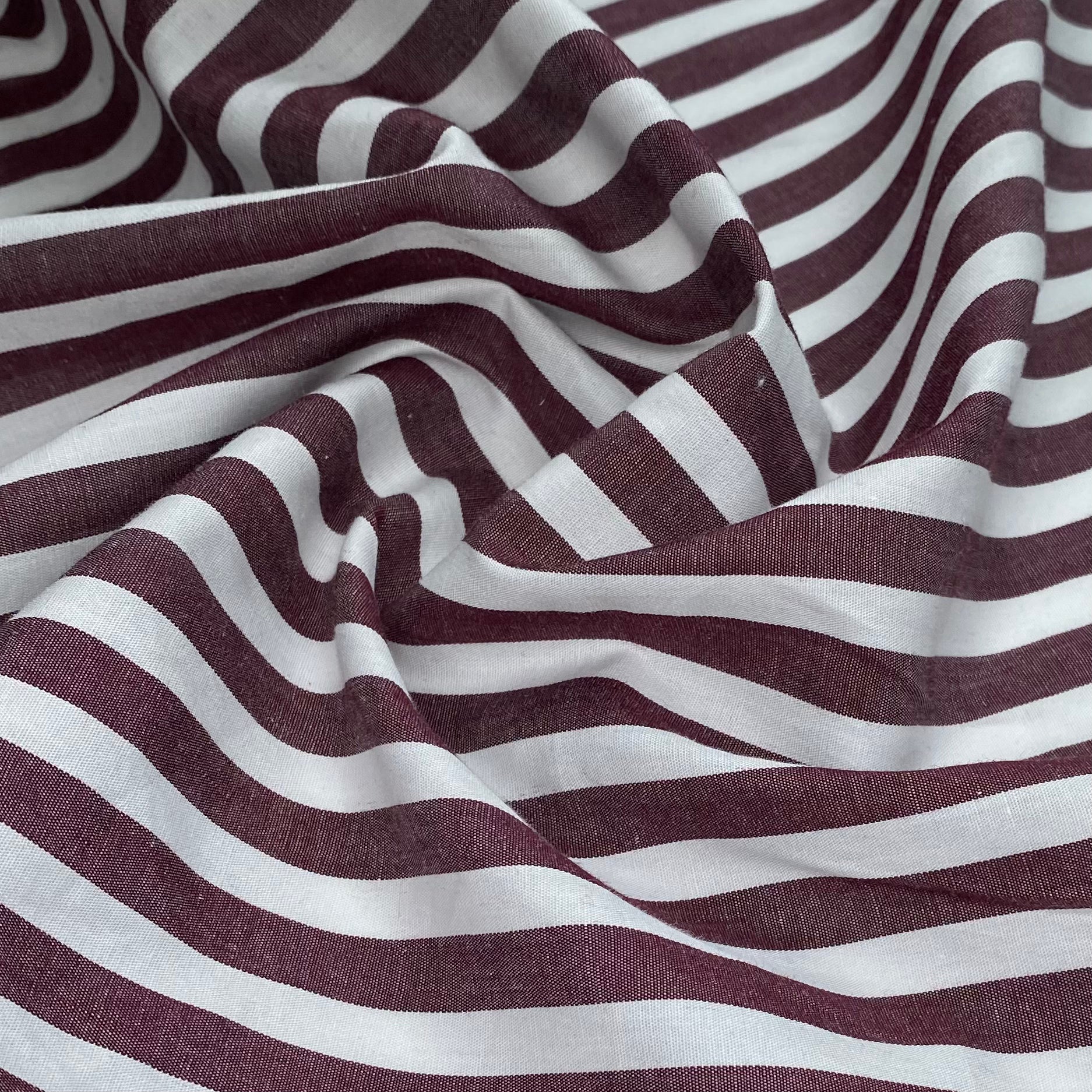 Yarn Dyed - Striped Cotton - White/Burgundy