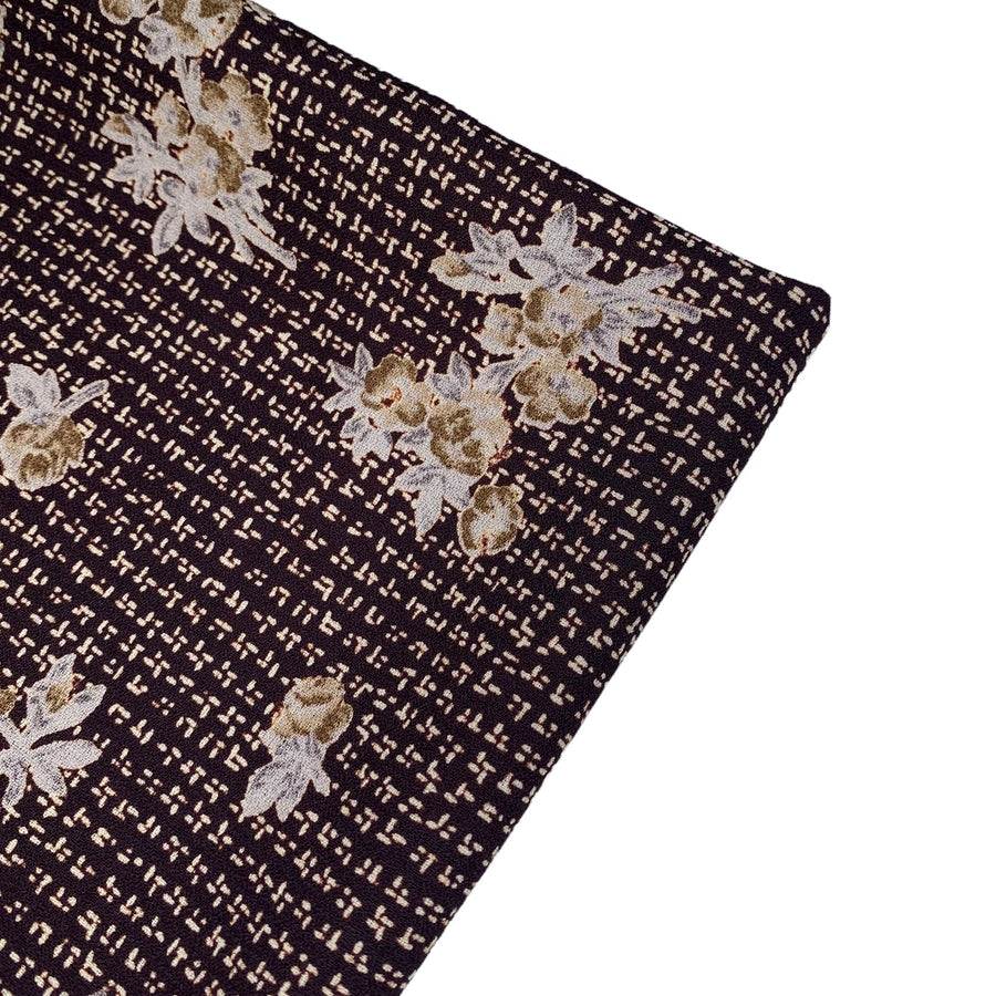 Floral Printed Polyester Crepe - 44” - Brown/Beige