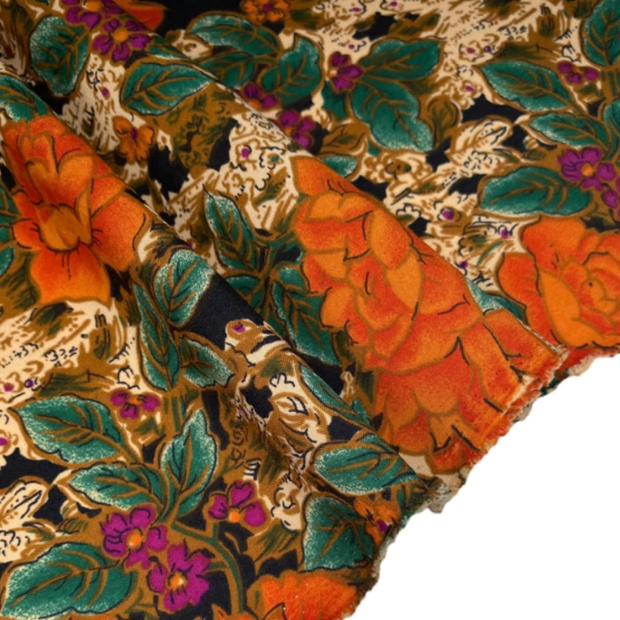 Floral Printed Polyester - 44” - Orange/Brown