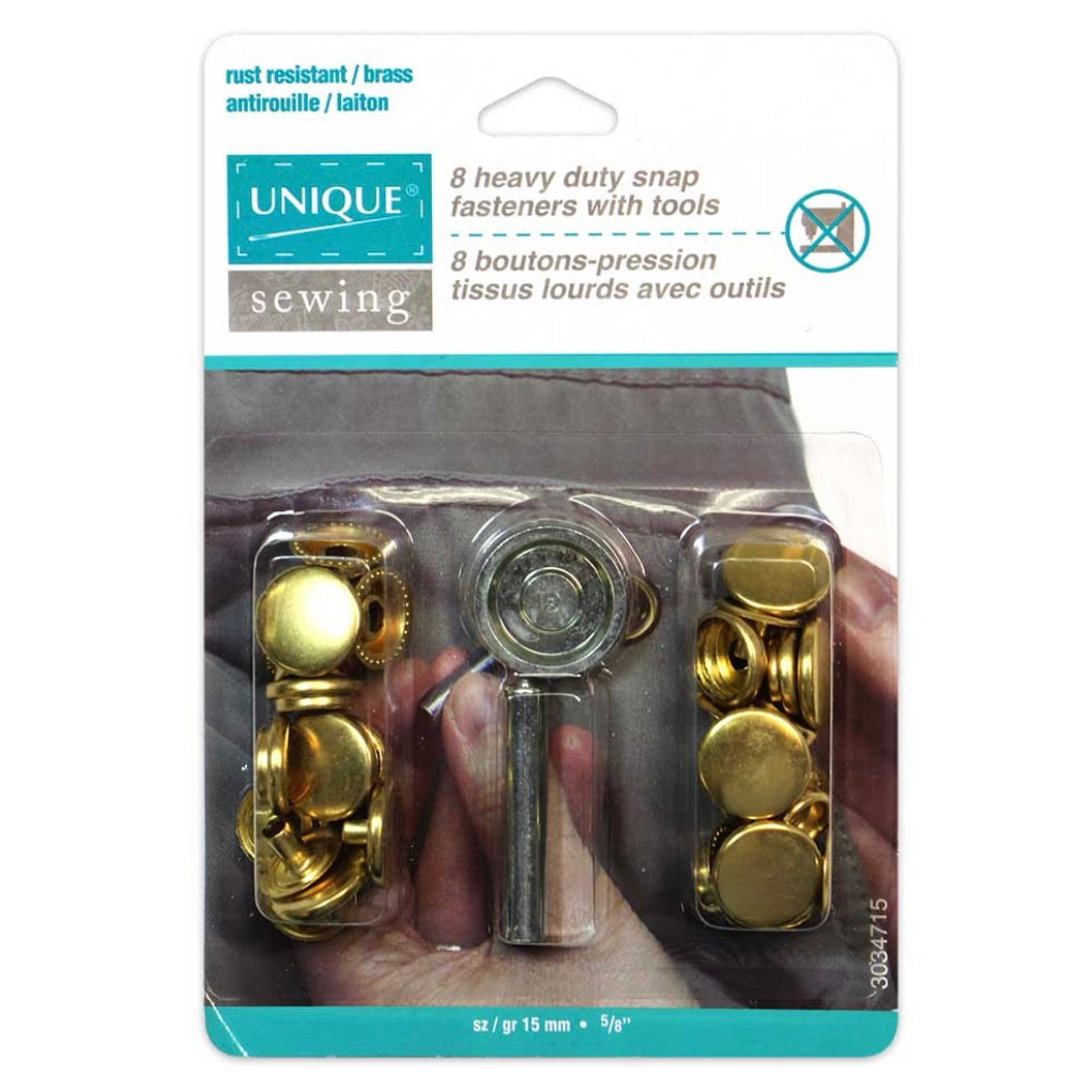 Heavy Duty Snaps with Tool - 15mm (5/8″) - 8 sets - Gold