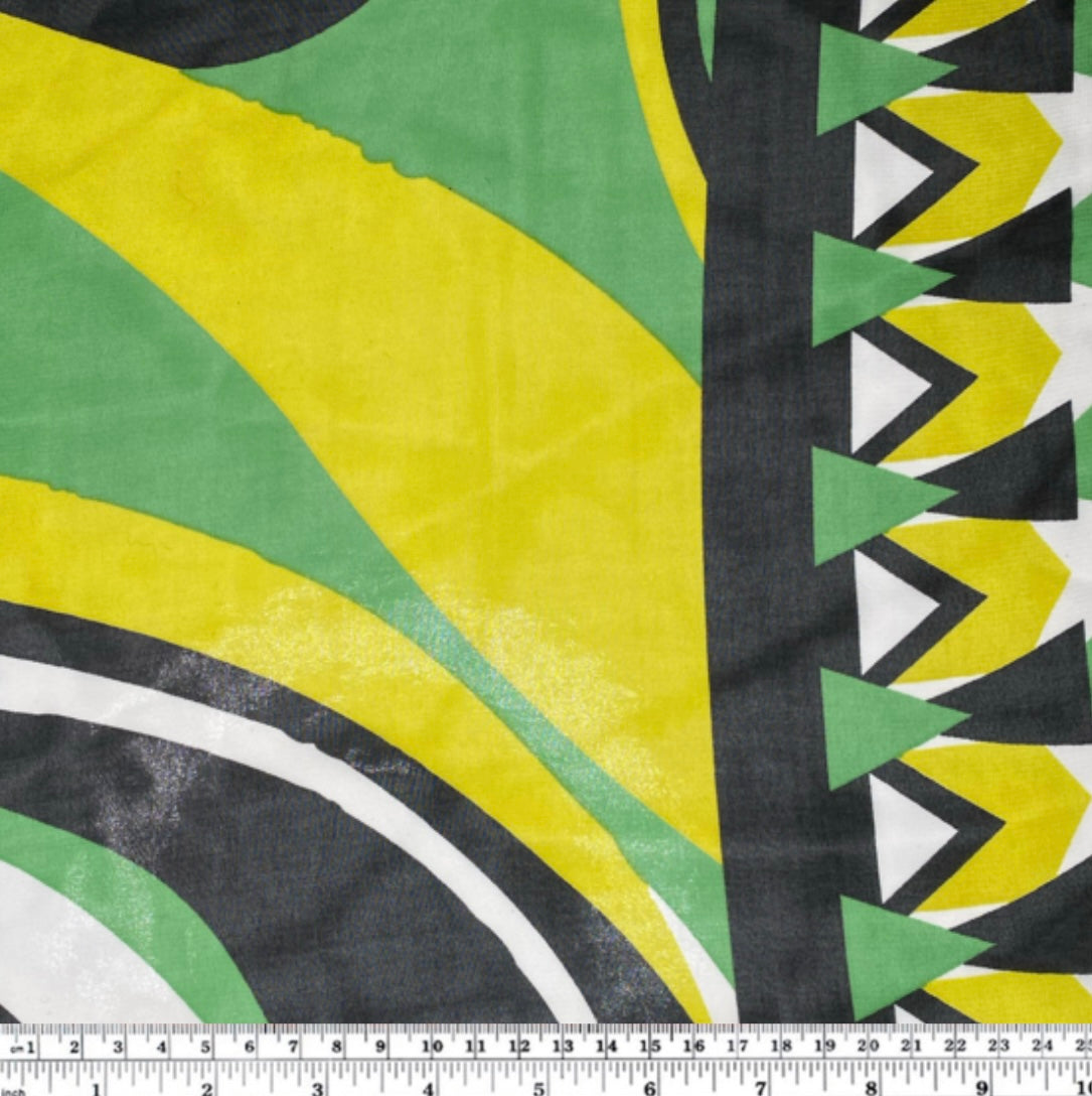 Printed Polyester Chiffon - With Border - Green/Yellow/Black/White