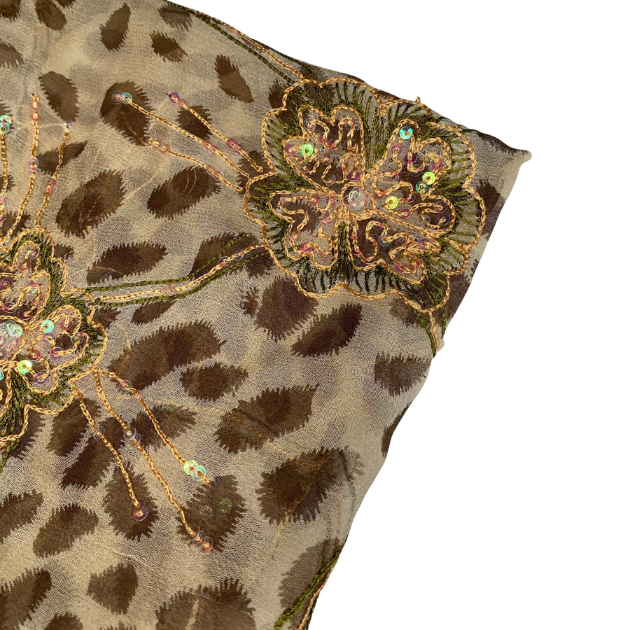 Embroidered Sequin Crinkled Silk Chiffon - Cheetah