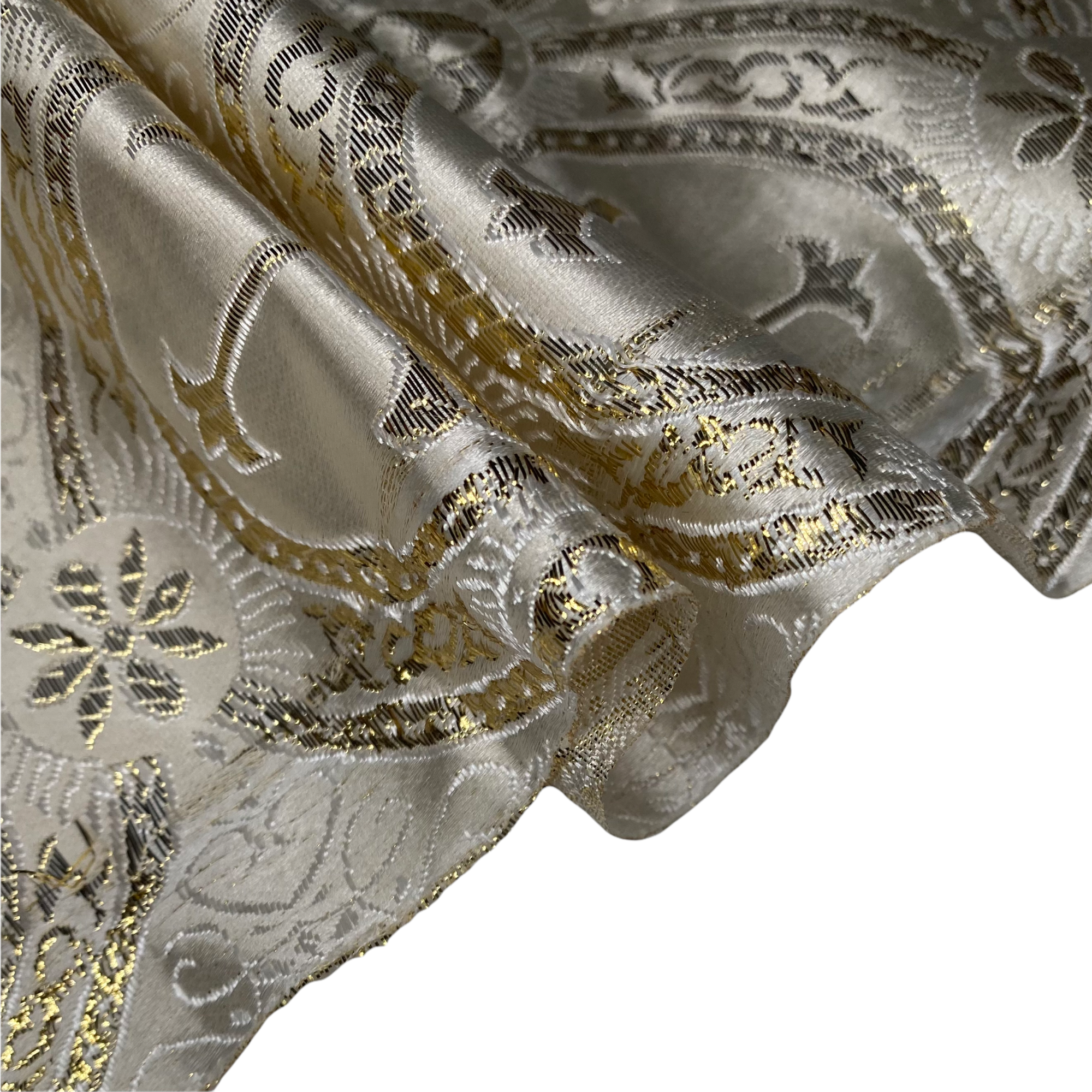 Metallic Cross Polyester Brocade - Gold/White