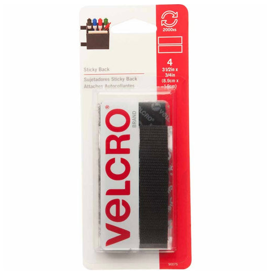 Sticky Back Strips - Velcro - 19mm x 9 cm - 4 pcs - Black