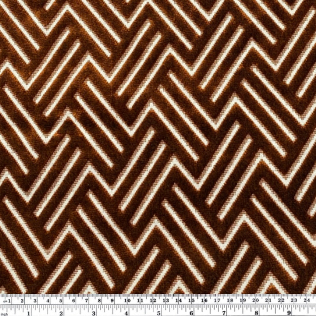 Patterned Velvet Upholstery - Designer Remnant - Copper