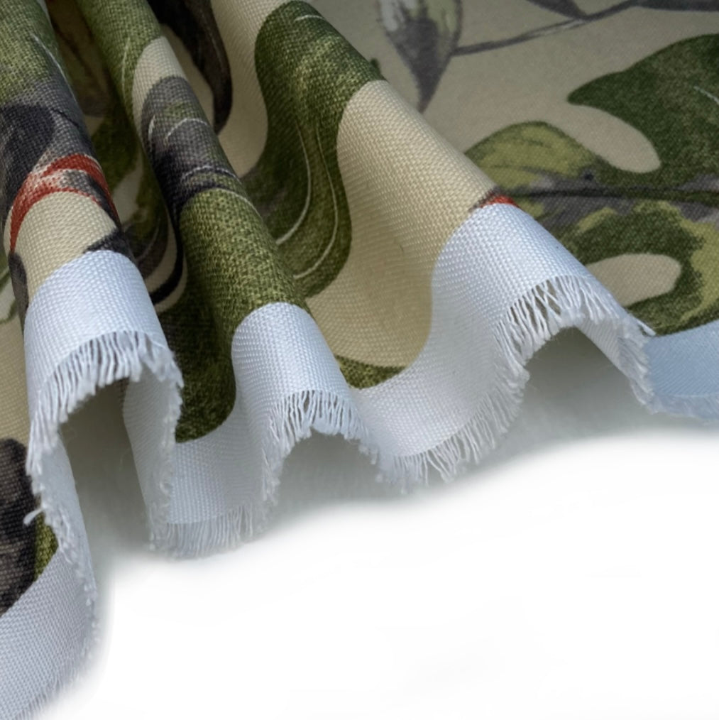 Printed Indoor/Outdoor Upholstery - Tropical Leaves - Beige/Green/Grey/Rust - Remnant