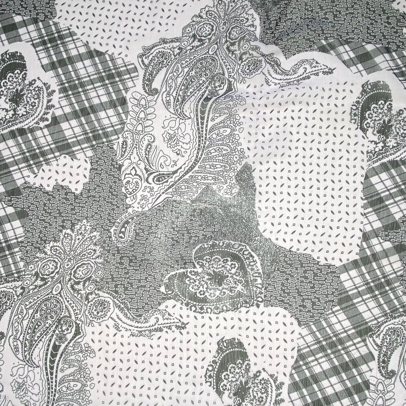 Paisley Printed Crinkled Polyester Chiffon - Pink/Black