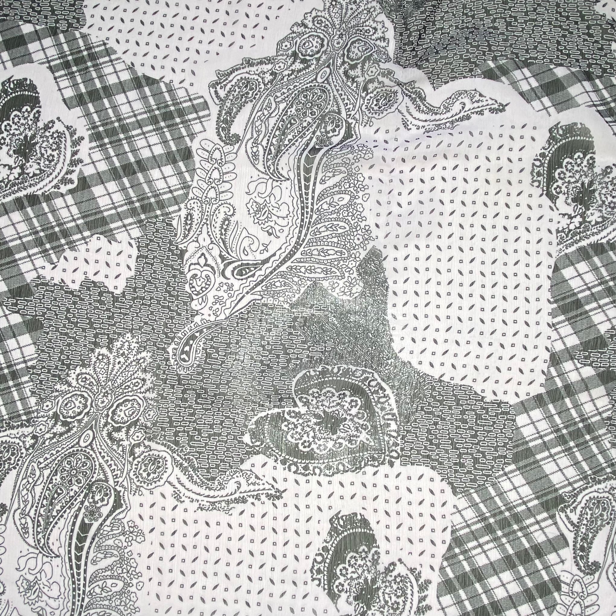 Paisley Printed Crinkled Polyester Chiffon - Pink/Black