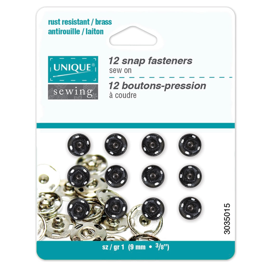 Sew On Snap Fasteners - 7mm (5/16″) - 12  sets - Black