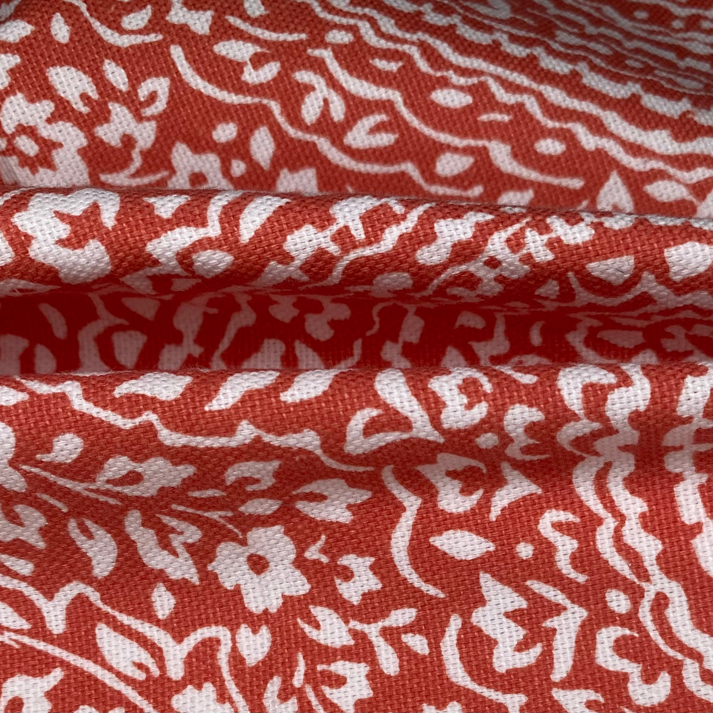 Printed Paisley Cotton Canvas - Coral/White