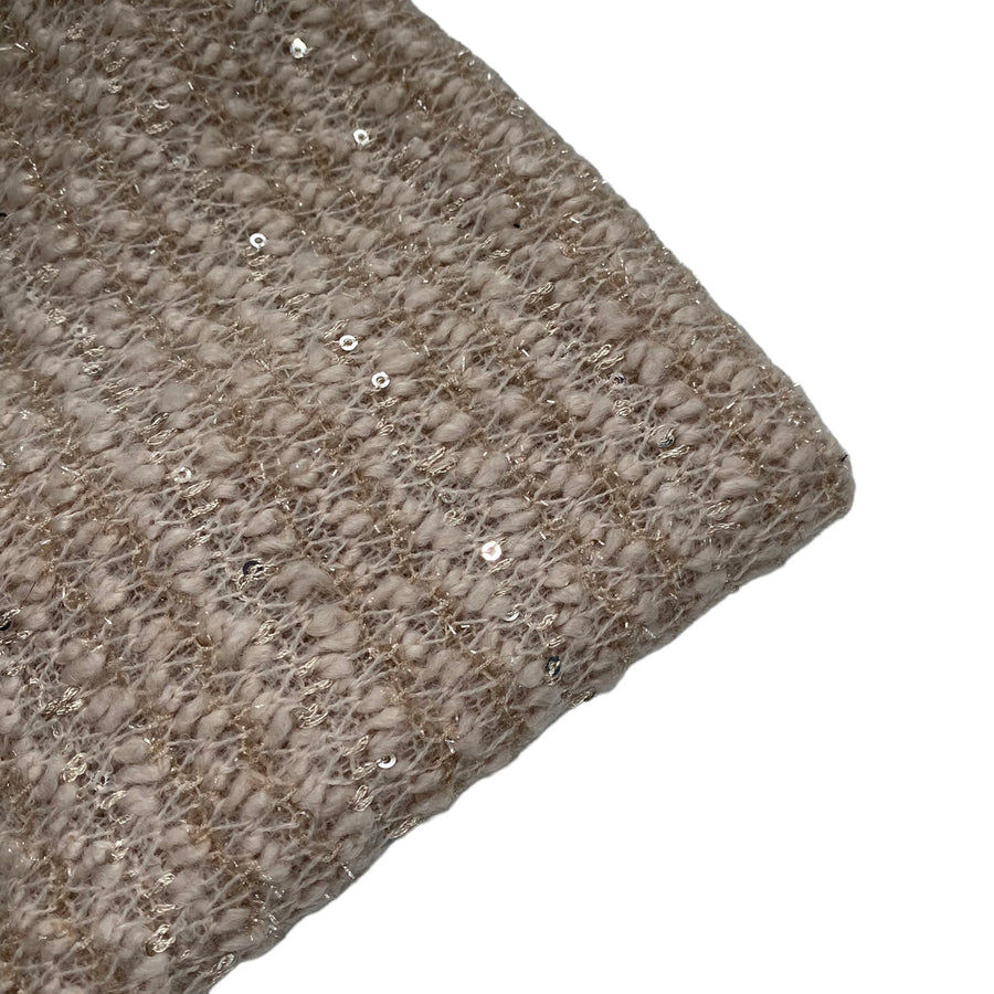 Wool Blend Boucle Knit with Sequins - Beige