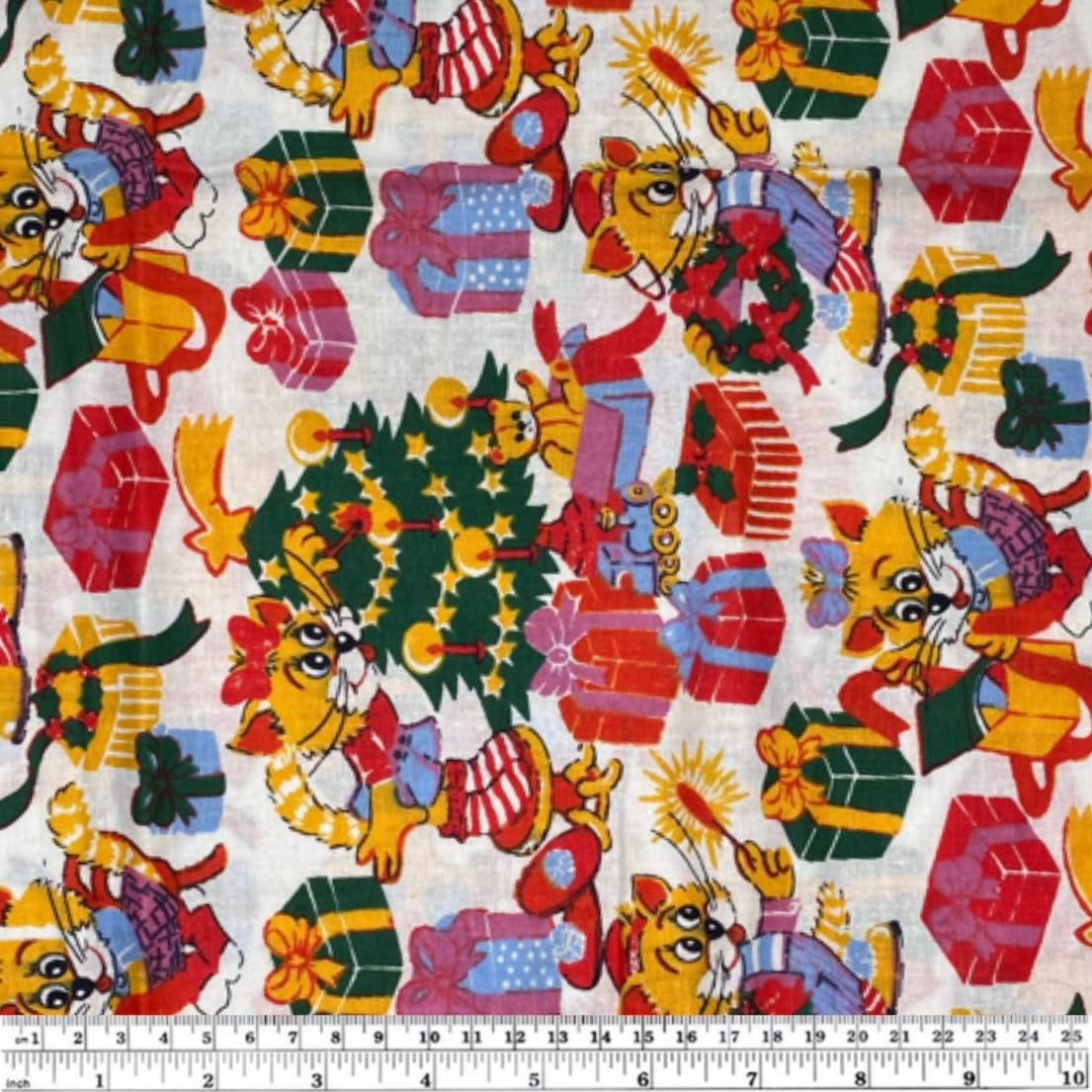 Printed Cotton - Christmas Cats- White