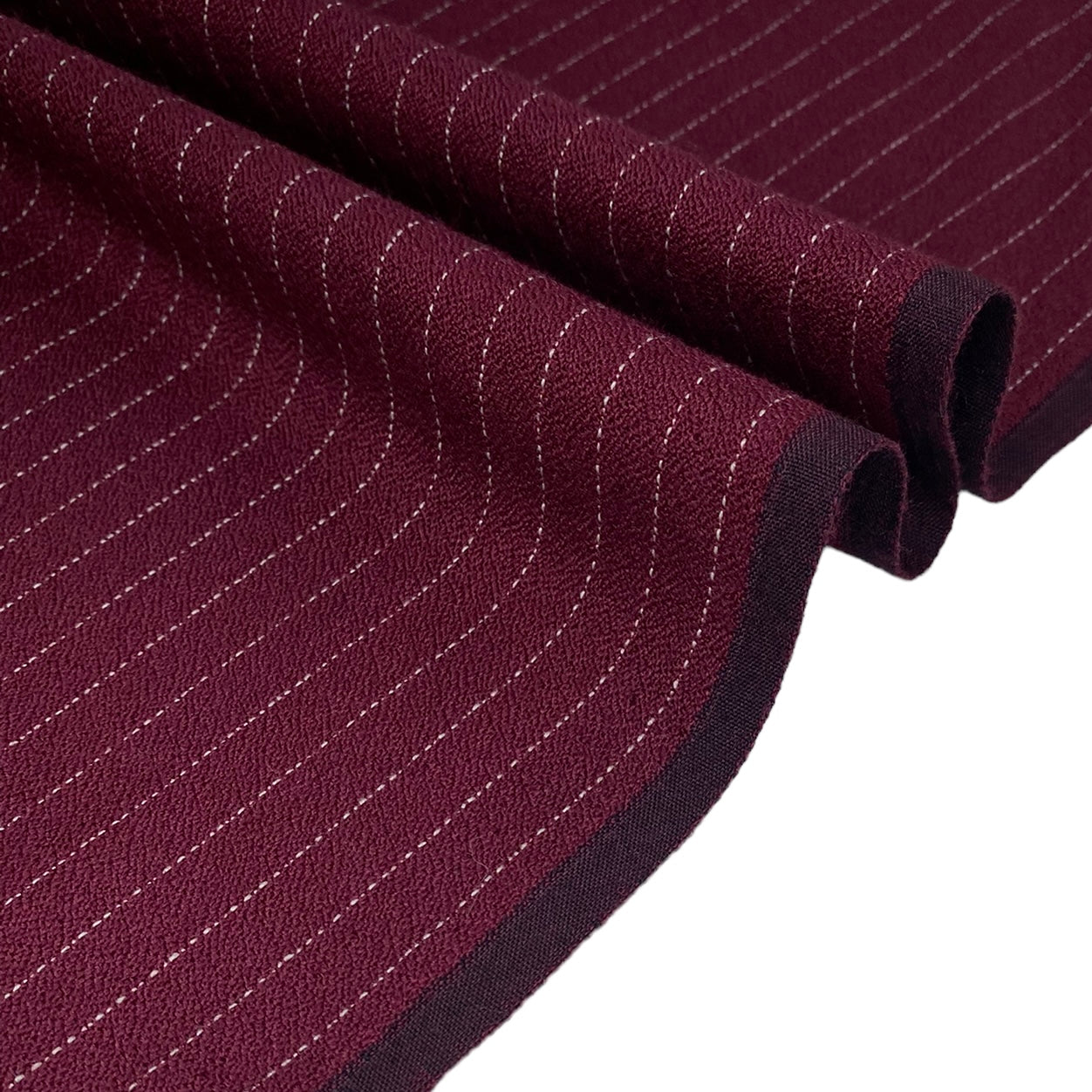 Pin Striped Wool Crepe - Burgundy/White