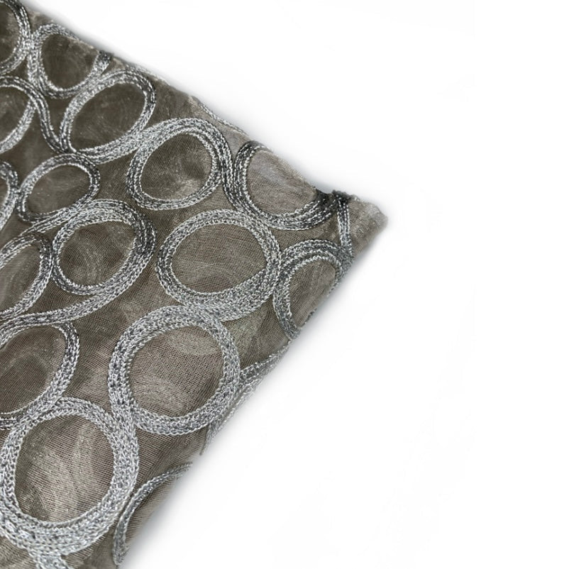 Embroidered Silk Organza - Circles  - Silver