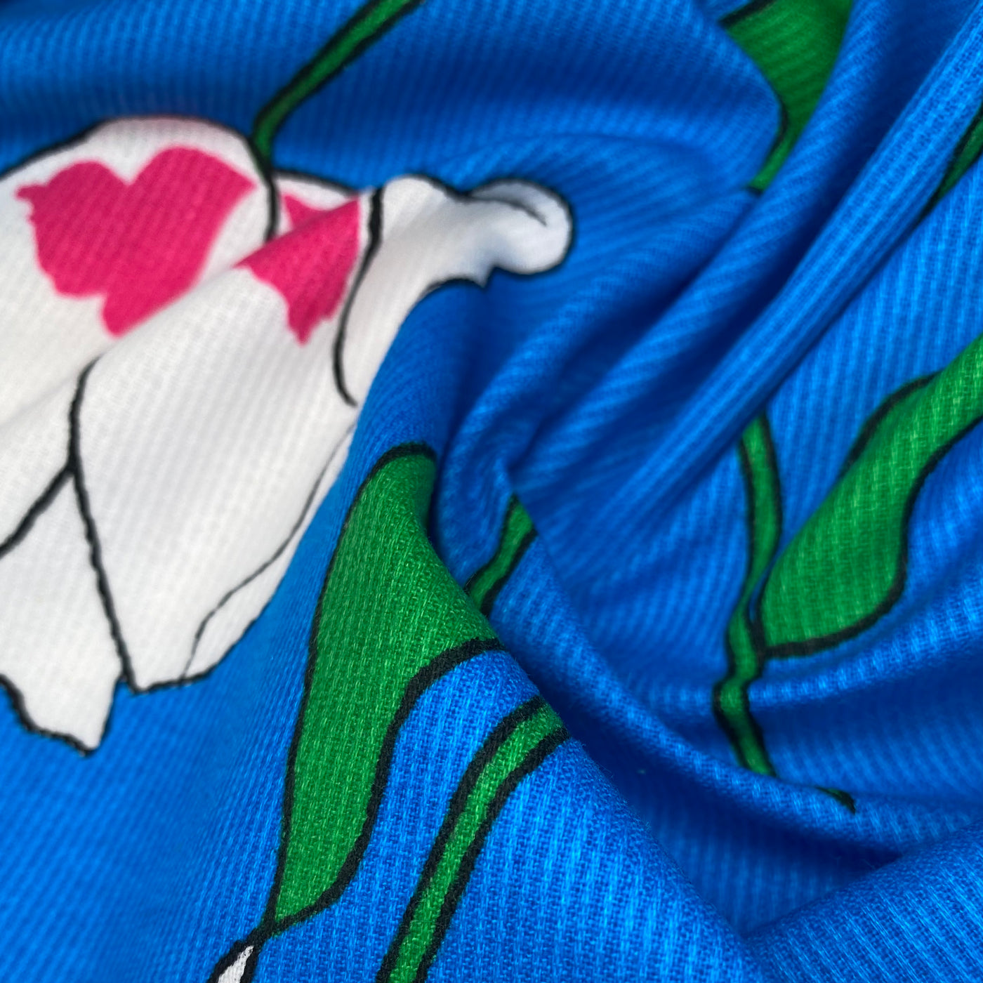 Floral Woven Ribbed Cotton - 44” - Blue