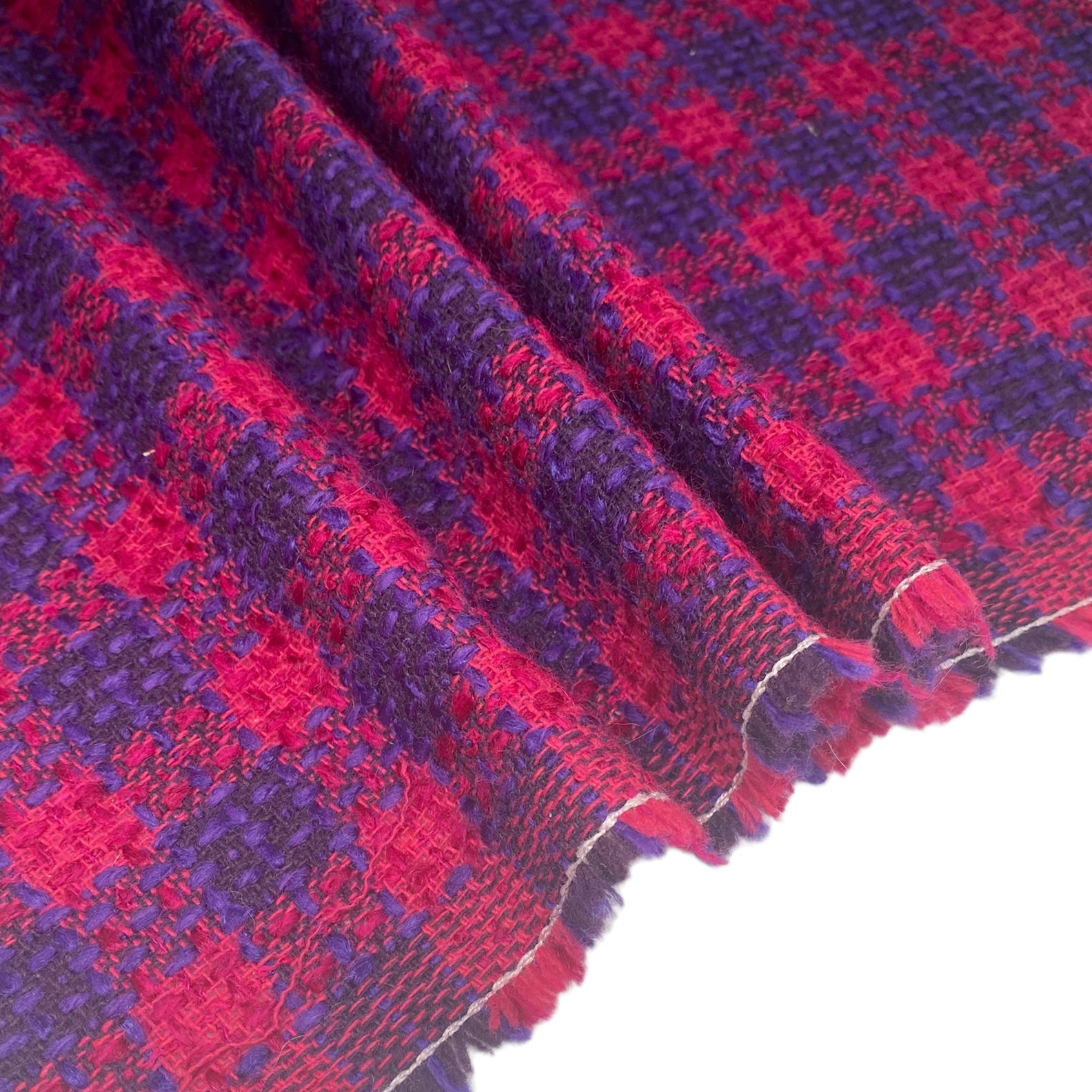 Plaid Coating Wool Blend - Pink/Purple
