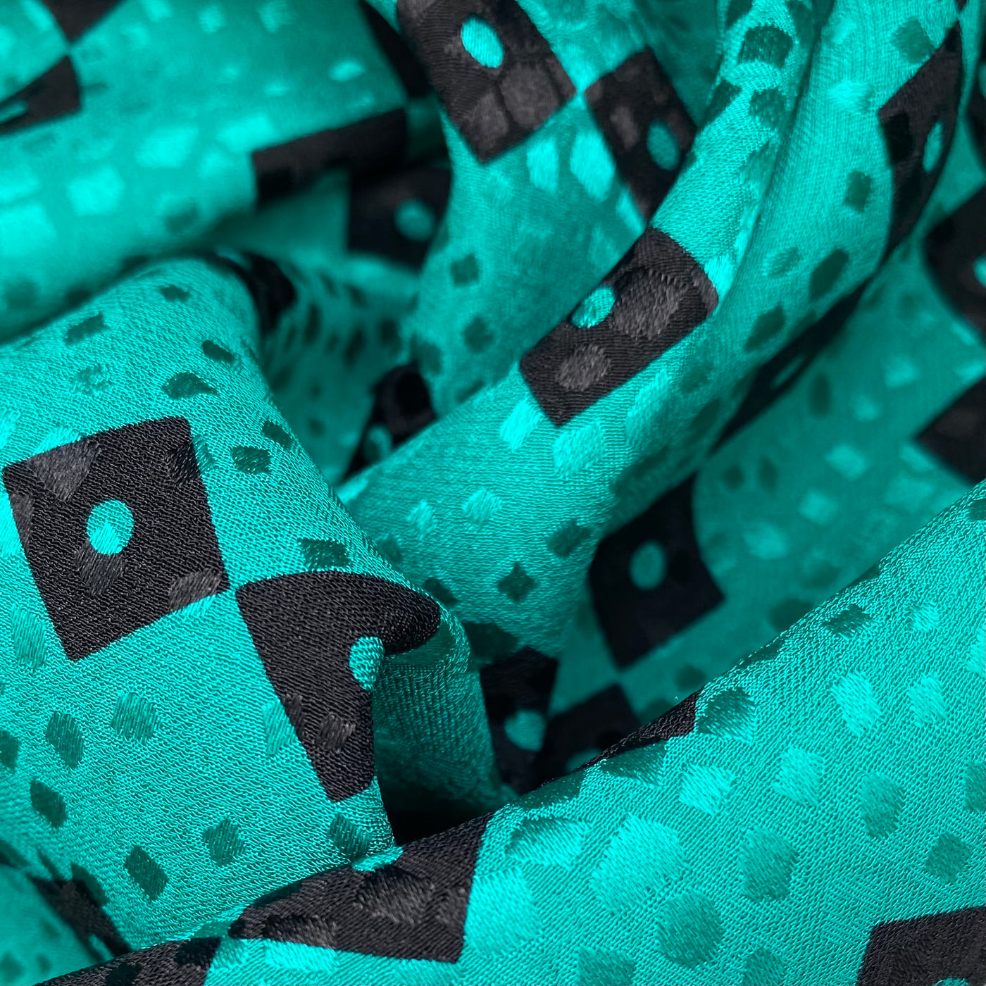 Printed Silk Crepe De Chine - Green/Black